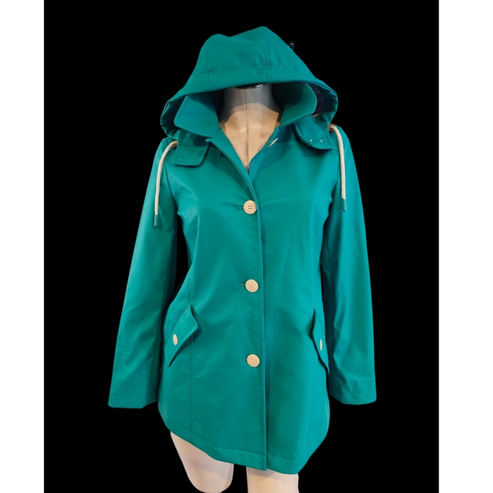 Talbots Utility Jacket Green and Blue Hooded Design